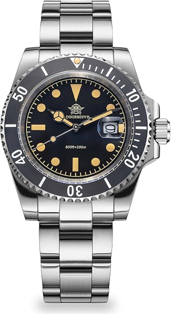 ADDIESDIVE 41mm Mens Quartz Watch Stainless Steel Bracelet Dive Watch, Black 3 Steel, Made in Japan