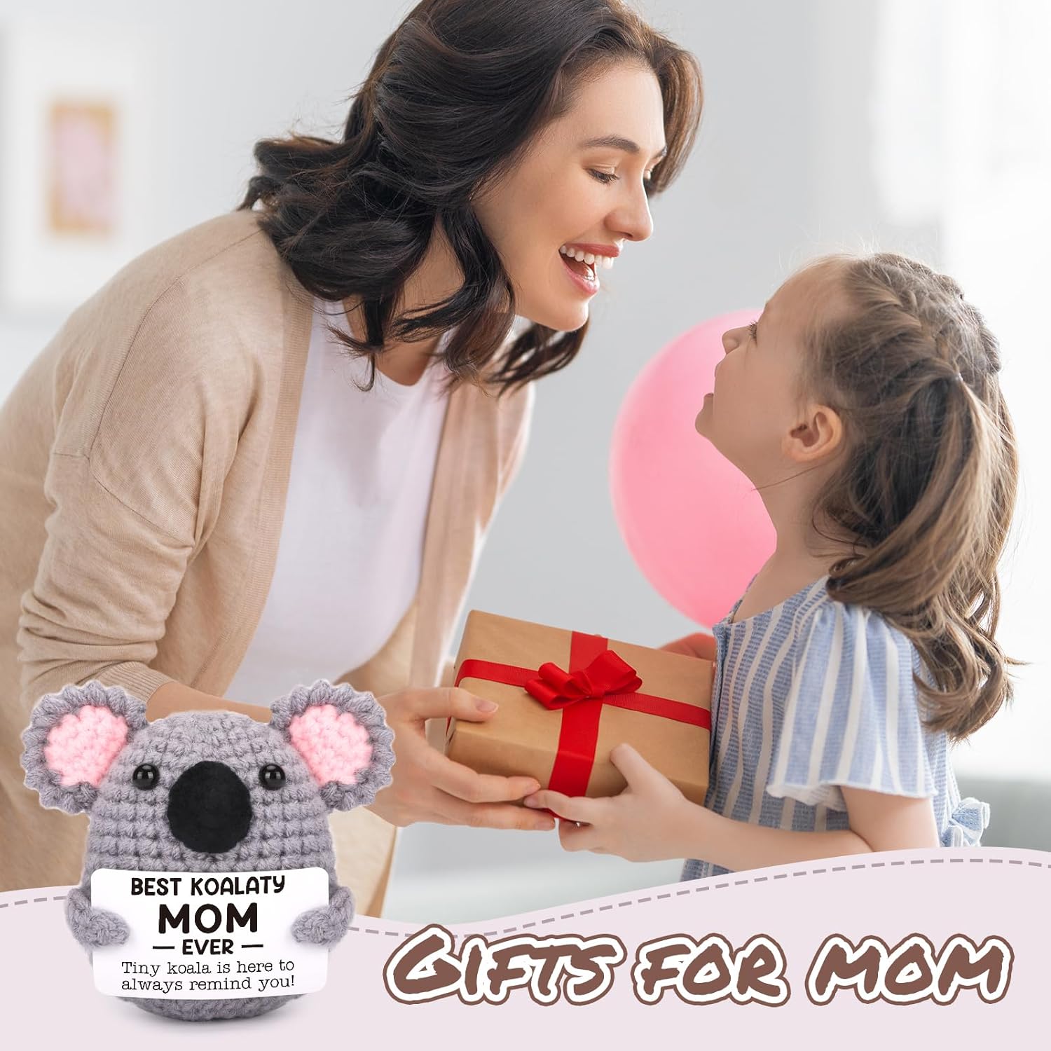 Funny Koala Mom Gifts from Daughter Son, Birthday Mothers Day Easter Basket for Mom, I Love You Moms Mother in Law Mama Bonus Step Present, Small Cute Handmade Emotional Crochet Desk Decor - Image 3