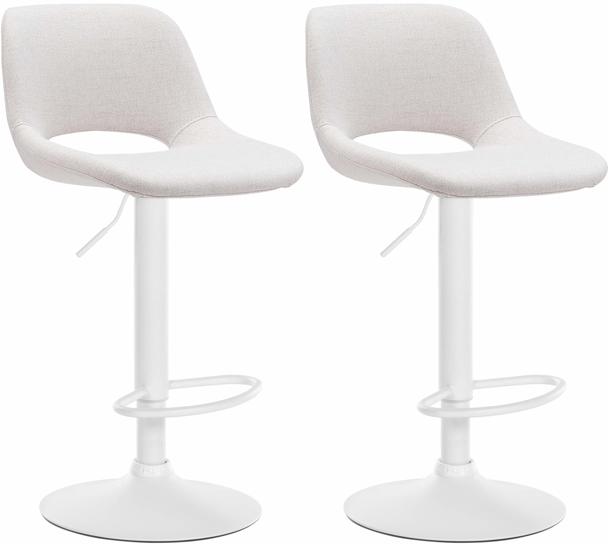 CLP Set De 2 Sillas De Cocina Camden En Tela I Taburetes De Altura Ajustable, Giratorios con Respaldo & Reposapiés, Color:Crema, Material del Soporte:Metal Blanco Mate