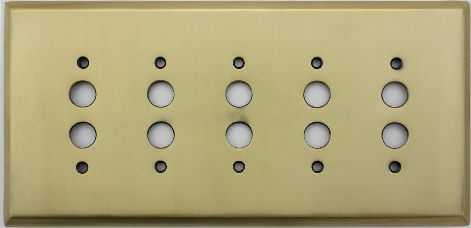 Antique Satin Brass 5 Gang Push Button Switch Wall Plate