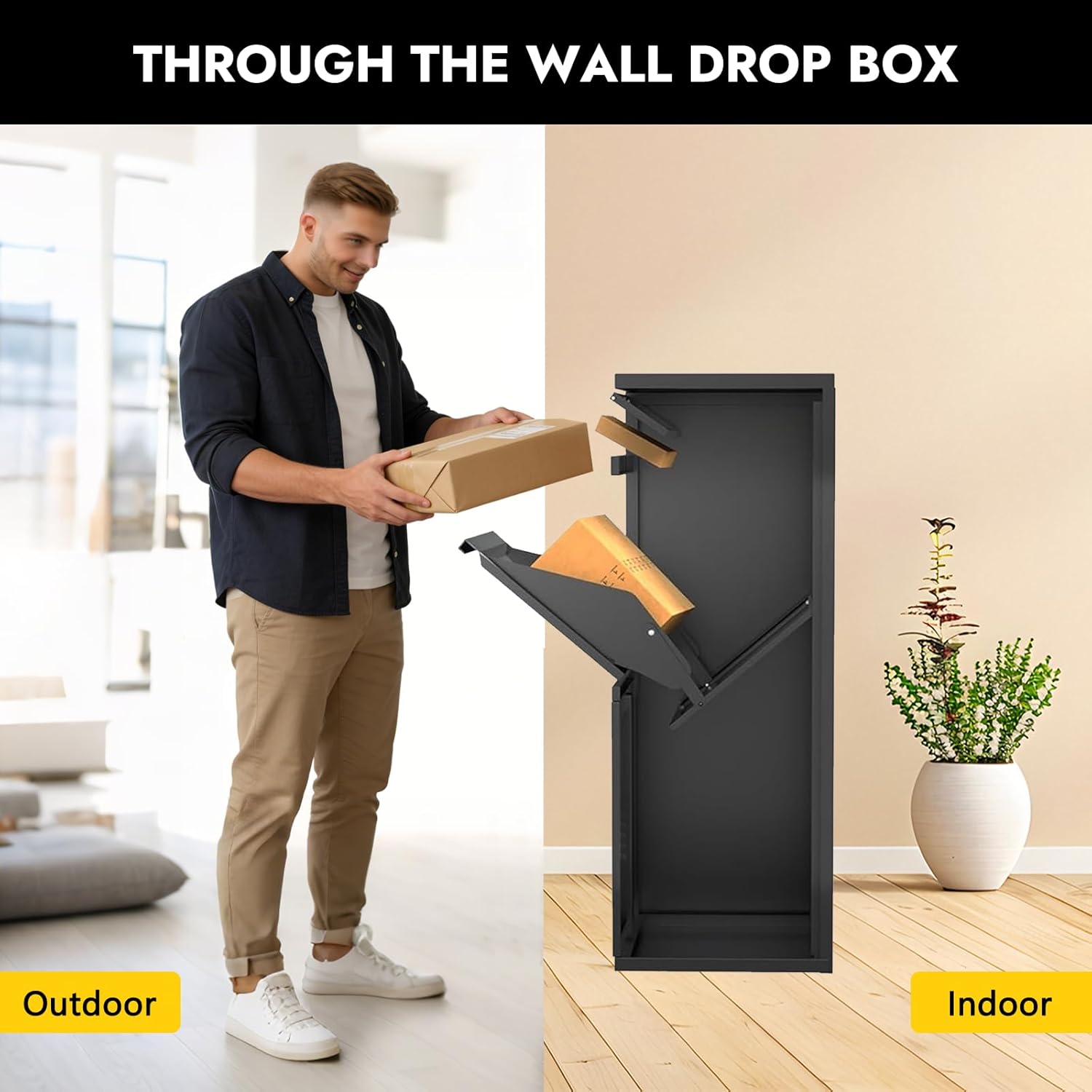 KAER Package Delivery Boxes for Outside,41.54"x19.69"x15.75" Cold-Rolled Steel Delivery Box for Packages & Mails, Anti-Theft Lockable Large Parcel Drop Box for Outdoor, Porch, Curbside