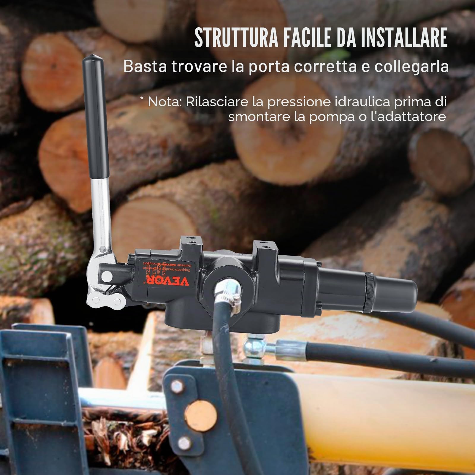 VEVOR Valvola spaccalegna idraulica 1 bobina, valvola di controllo direzionale idraulica da 25 GPM, valvola di caricamento idraulica 3626PSI, valvola di controllo joystick idraulico per piccoli
