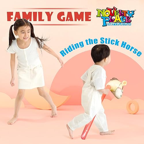 Miniatura 4 de Novelty Place Juguete inflable de caballo de palo de 4 piezas, globos inflables de cabeza de caballo de 38 pulgadas para niños y niñas, perfecto