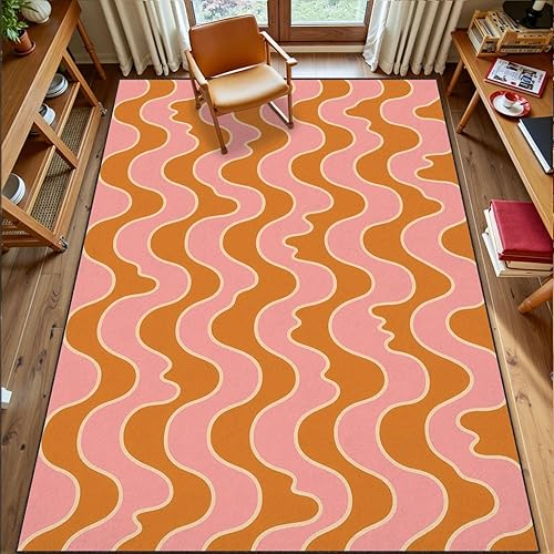 Miniatura 3 de 6x9 Area Rug Rugs for Bedroom Washable Rug 70s Retro Vintage Wavy Pattern Gold Pink Abstract Carpet Bedroom Carpet Carpets for Nursery Room Room