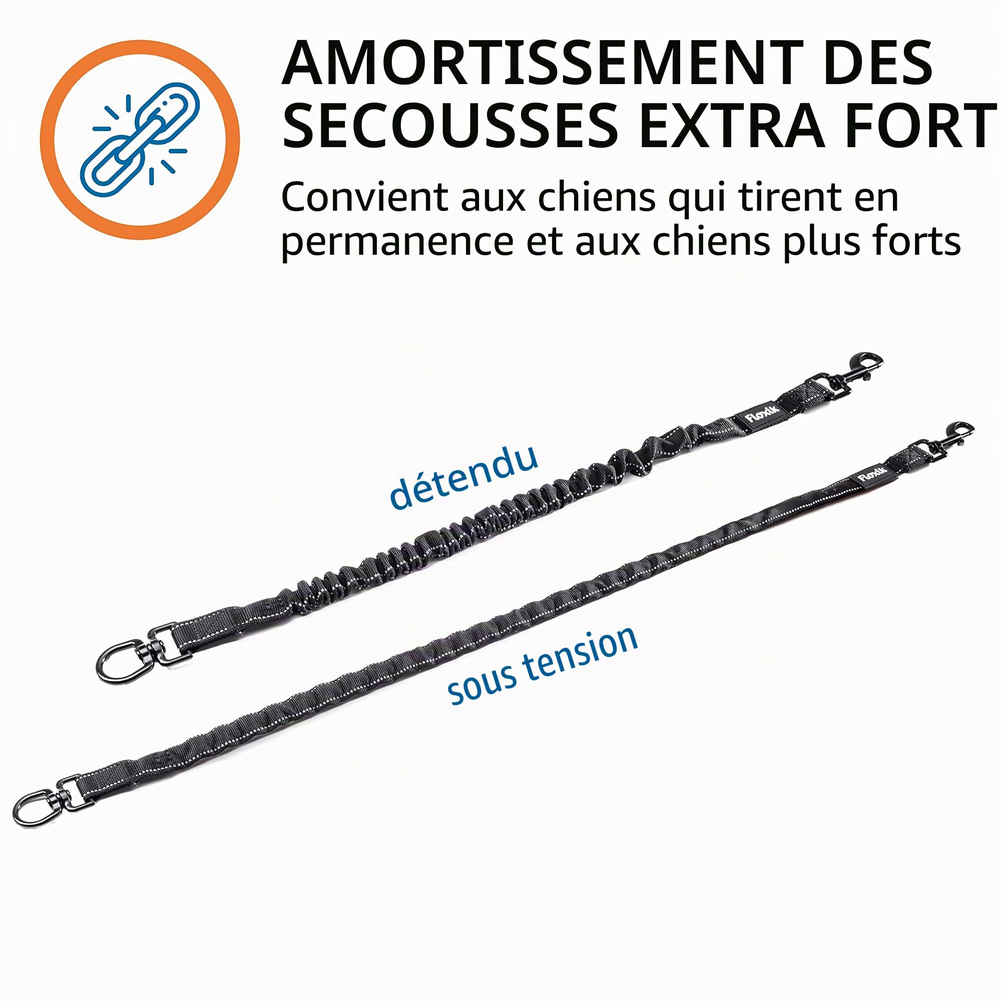 Floxik Amortisseur de chocs pour chien - Solide - Extension de laisse élastique et robuste pour chaque laisse de chien - Idéal pour la marche, le jogging et le cyclisme