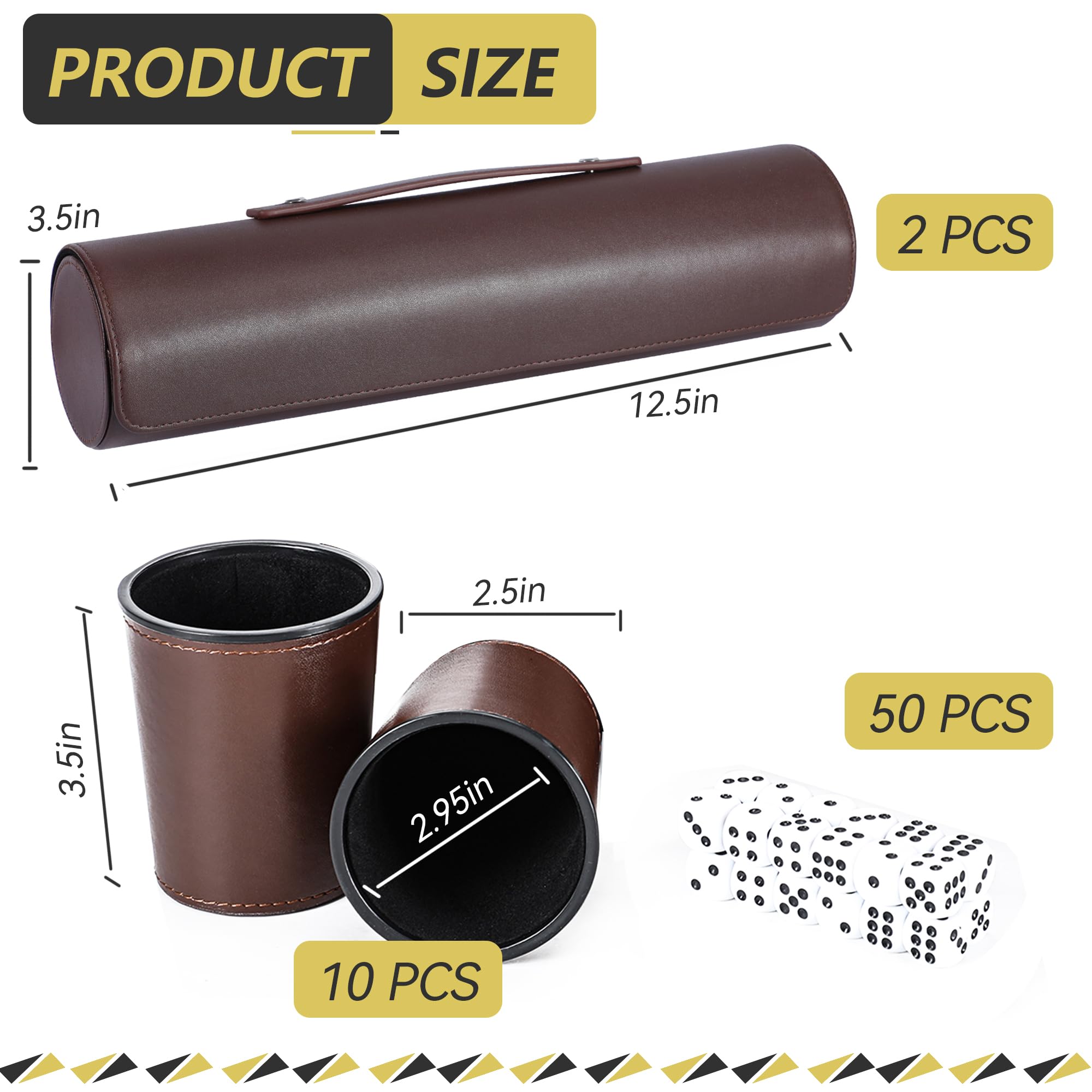ImnBest Juego de dados de cuero, 10 vasos de dados de cuero + 50 dados + funda exclusiva de almacenamiento y transporte de piel sintética con cierre magnético (paquete de 2, marrón)