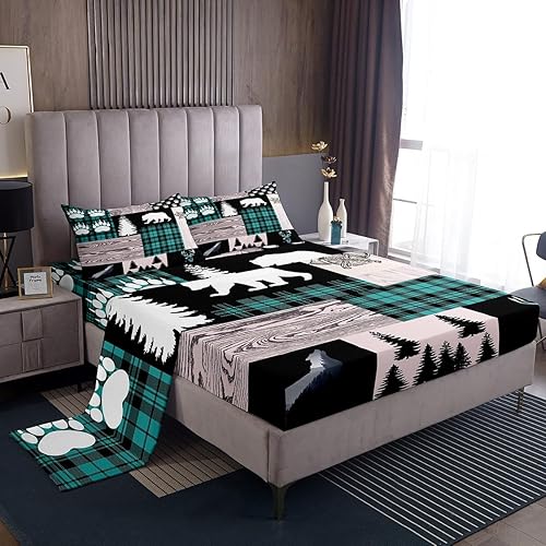 Manfei Juego de sábanas de retazos, tamaño matrimonial, juego de sábanas de 4 piezas con sábana bajera de bolsillo profundo + sábana encimera + 2