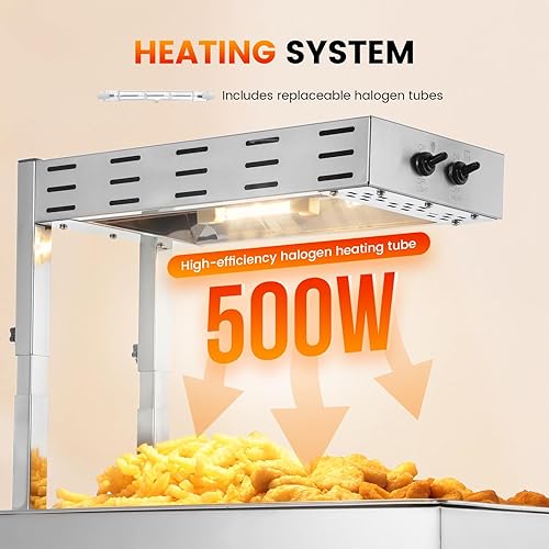 Miniatura 2 de Dyna-Living Calentador de papas fritas  3 niveles de altura ajustable calentador de papas fritas comercial, lámpara eléctrica comercial de calor de