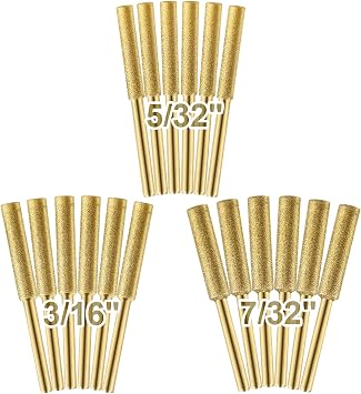 18pcs High Hardness Titanium Plated Chainsaw Sharpener Bits for Chain, Including 5/32x 6, 3/16x 6, 7/32x 6pcs