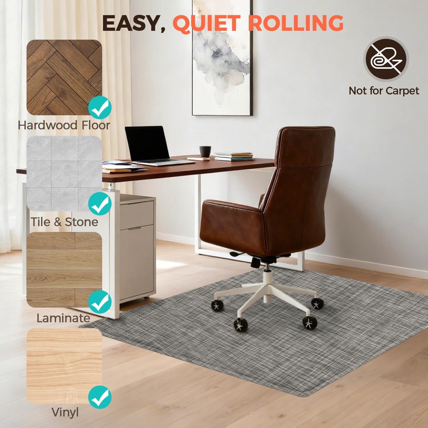 BAGAIL Office Chair Mat for Hardwood Floor, 35"x47" Heavy Duty Computer Chair Mat - Fast Flat & Smooth Glide - Non-Slip Desk Chair Floor Protector for Home Office - Brown