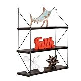 WELLAND 3-Tier Floating Wall Shelf, Espresso Wood Storage Shelf | Measures approximately 23.5' W × 5.5' D with three tiers for stylish wall storage and display.