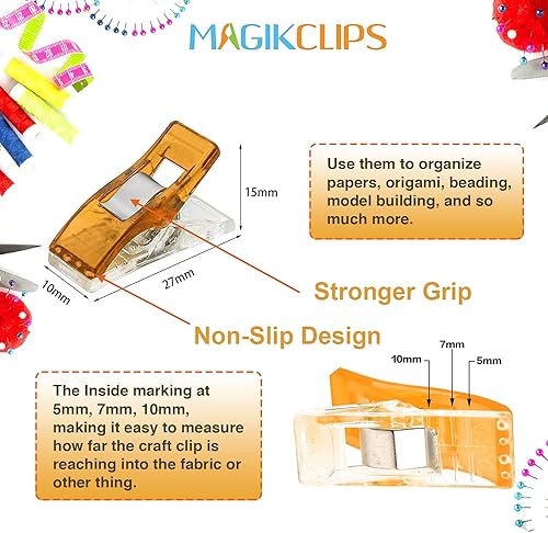 Miniatura 2 de Performore Magik Clips, paquete de 100 clips de costura multicolor para acolchar y manualidades, ideales para costura precisa, sujeción de tela y