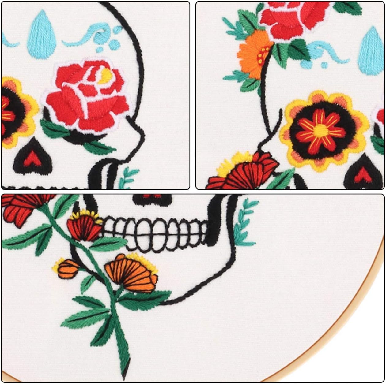 Nuberlic Embroidery Kit Cross Stitch Kits for Beginners Skull with Flowers Pattern DIY Needlepoint Kit for Adults