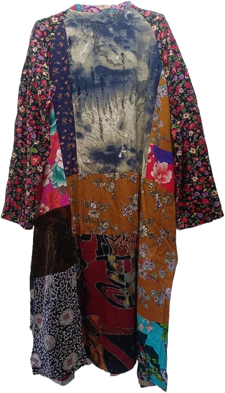 Women's Trench Coat Cotton Linen Floral Print Jacket Chinese Style Patchwork Outwear - Image 5