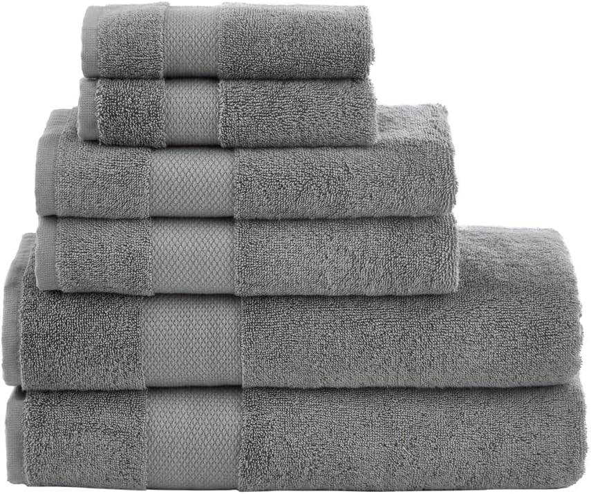 Fabstyles Diamond 100% Turkish Cotton Towels (Set of 6, Grey)