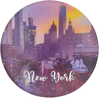4 PCS Glass Refrigerator Magnets Fridge Stickers Skyline New York City Landscape Round Fridge Stickers NYC City View Painting Cityscape Magnets Kitchen Home Decorations for Home Dorm