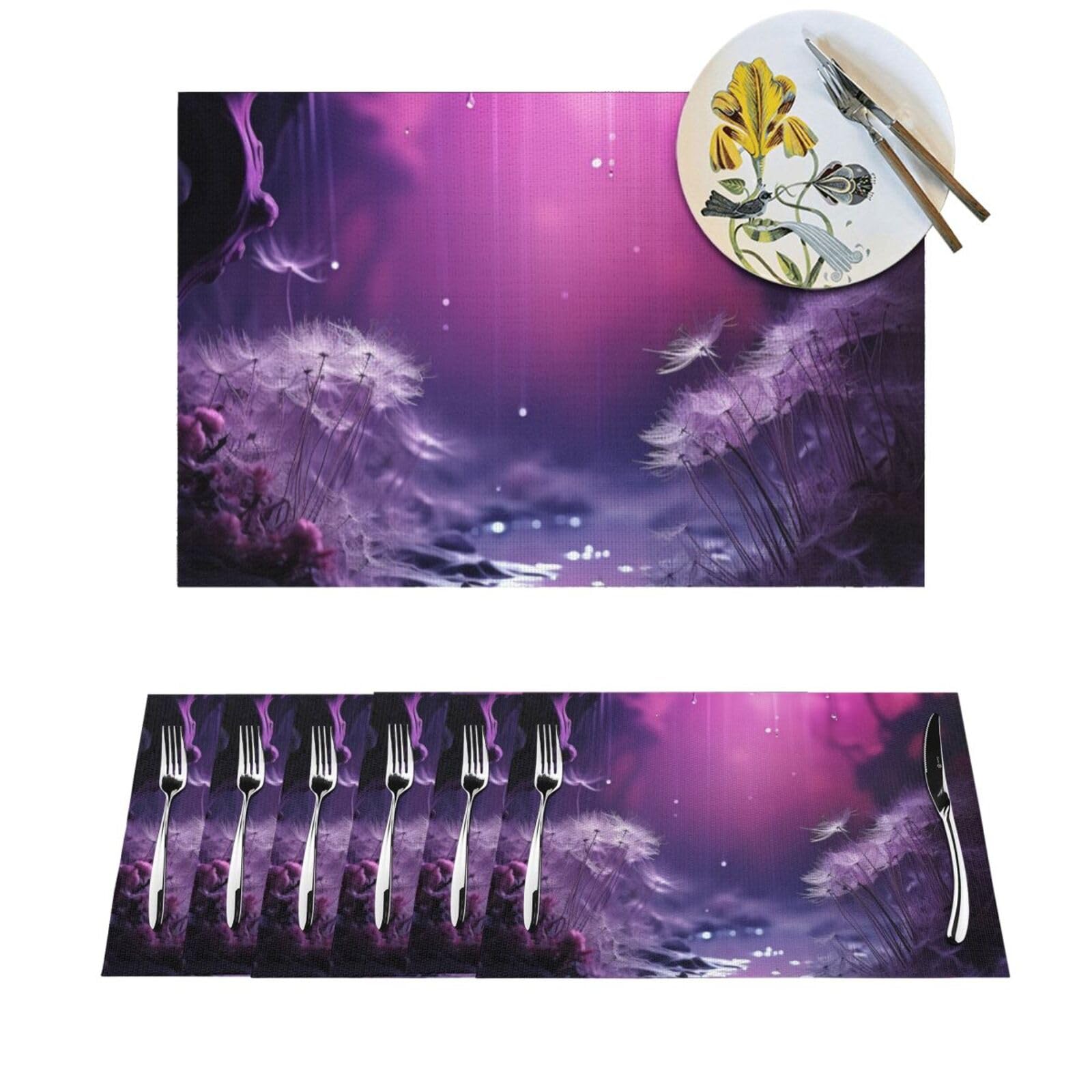 Sets de table violets en PVC résistants à la chaleur 30,5 x 45,7 cm pour cuisine et maison