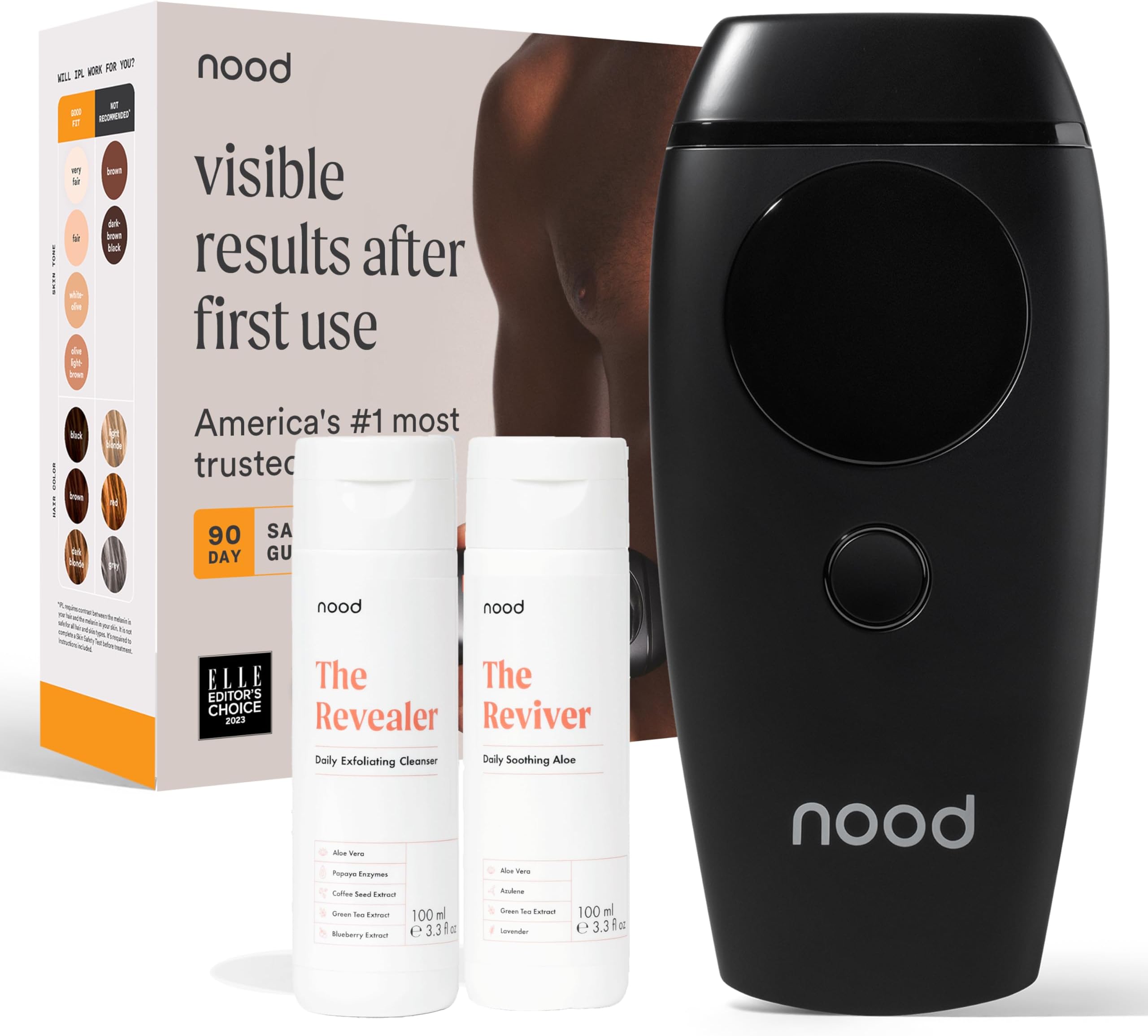 NEW Nood™ Flasher 2.0 Kit — IPL Laser Hair Removal Device for Women & Men — Pain-free & Permanent, Visible Results After First Use & Works Everywhere — Pre & Post IPL Treatment Included — Matte Black