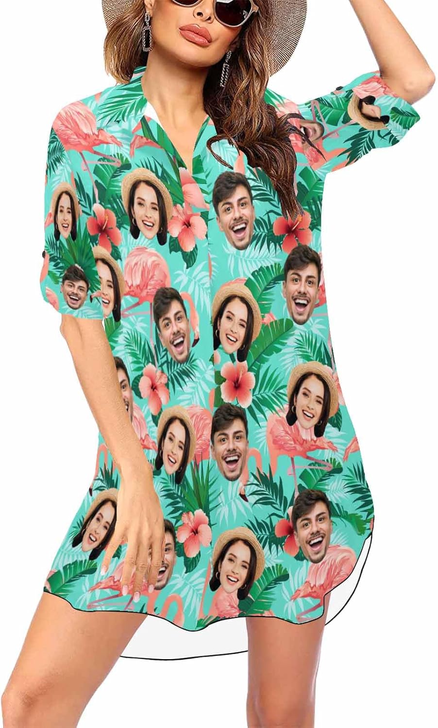 Custom Face Swimsuit Coverups for Women Personalized Bathing Suit Funny Chiffon Bikini Swimwear Beach Cover Up Dress Shirt