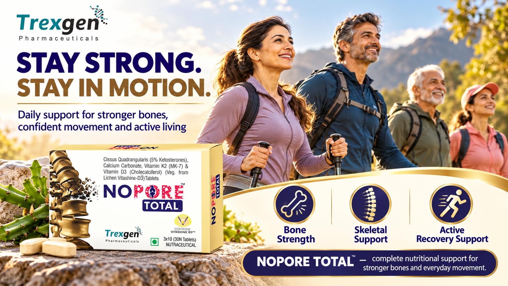 Trexgen NOPORE TOTAL Bone Strength & Skeletal Health Support Tablets | Cissus Quadrangularis Extract 500 mg (5% Ketosterones), Elemental Calcium 500 mg, Vitamin K2-7 MK7 45 mcg & Vegetarian Vitamin D3 600 IU | Bone Mineralization, Calcium Absorption & Fracture Recovery Nutritional Support | 30 Tablets — Amazon image 8