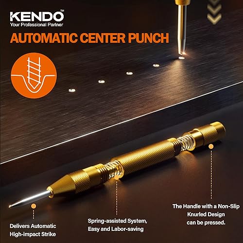 Miniatura 6 de KENDO 5 brocas escalonadas con punzón central automático, negro y dorado, juego de brocas de acero de alta velocidad, 50 tamaños, brocas de titanio