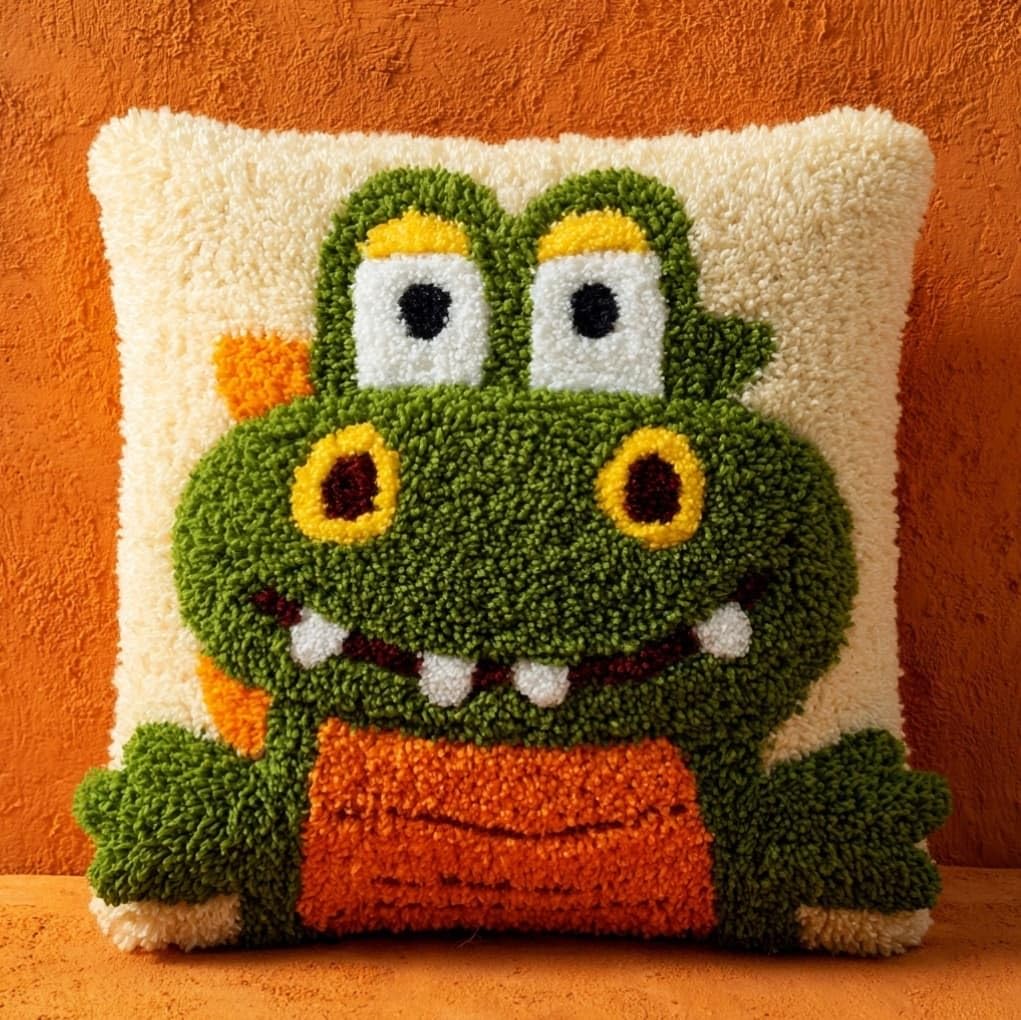 AxiangziK 43x43cm Latch Hook Pillow Craft Kit,Cartoon Dinosaur