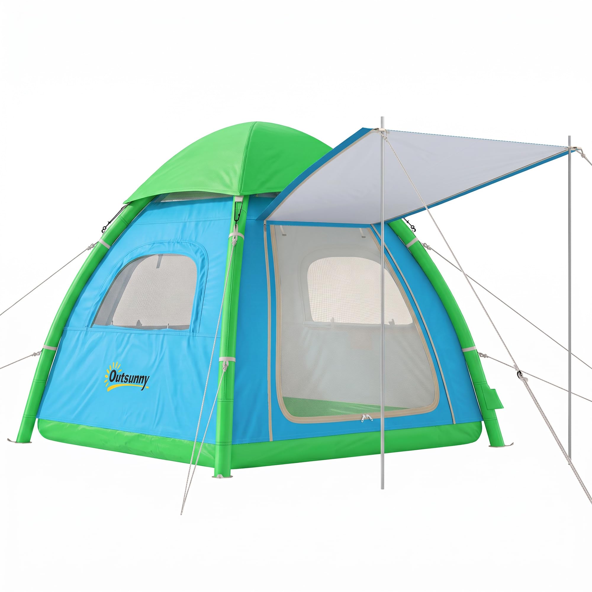 Outsunny Opblaasbare tent 3 pers. Snelle opbouw met luchtpomp Lichtblauw