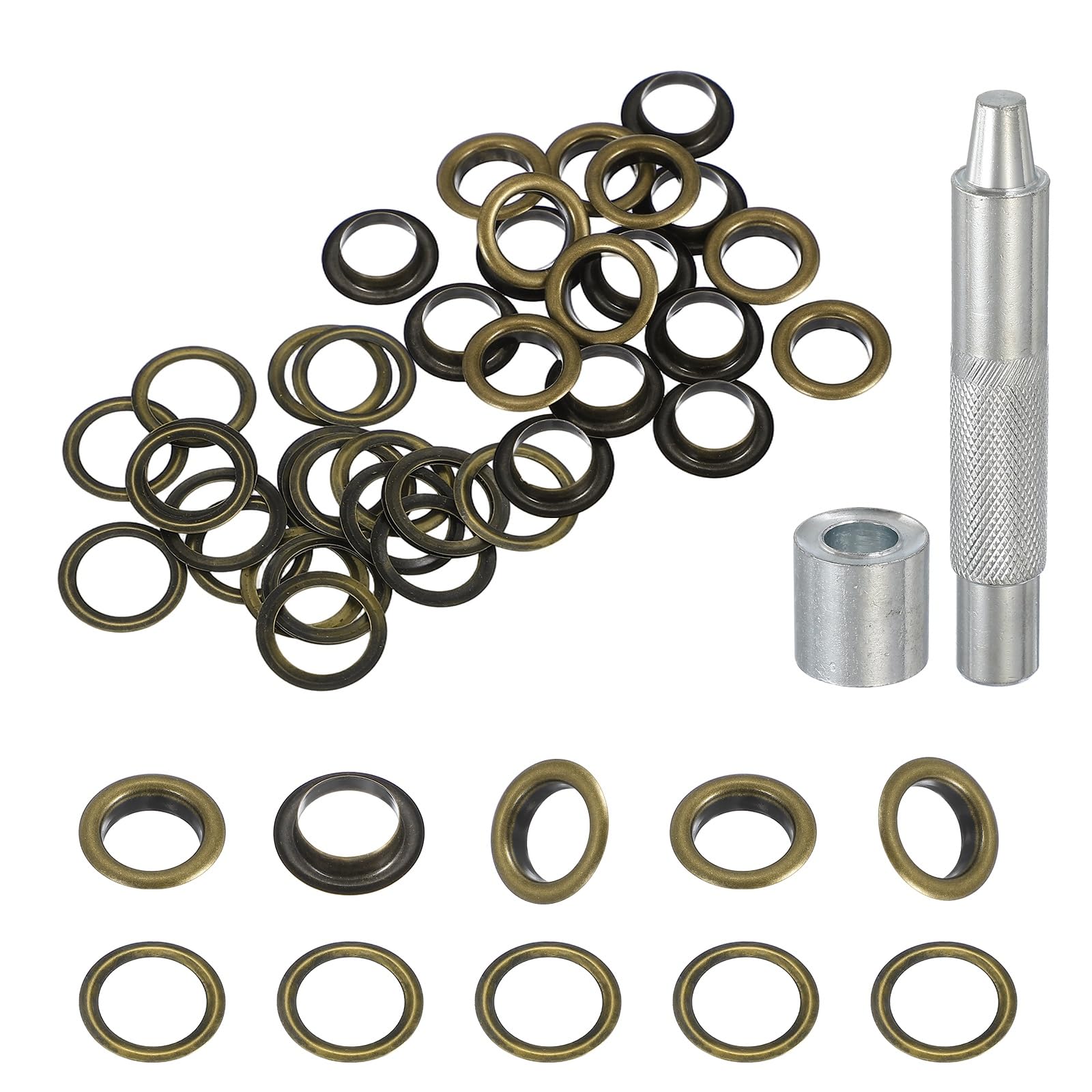 sourcing map 20Set Grommets Eyelets 10mm Copper Eyelets Kit with Washers & Setting Tool for Fabric Curtain Tarps Leather Belt Shoes Bag DIY, Bronze