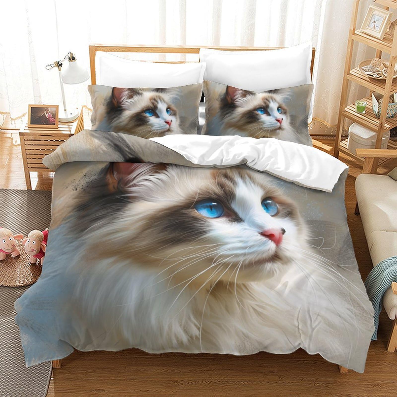 Parure de lit imprimé chat coloré 3D pour transformer votre chambre en un cocon cosy de 200x200