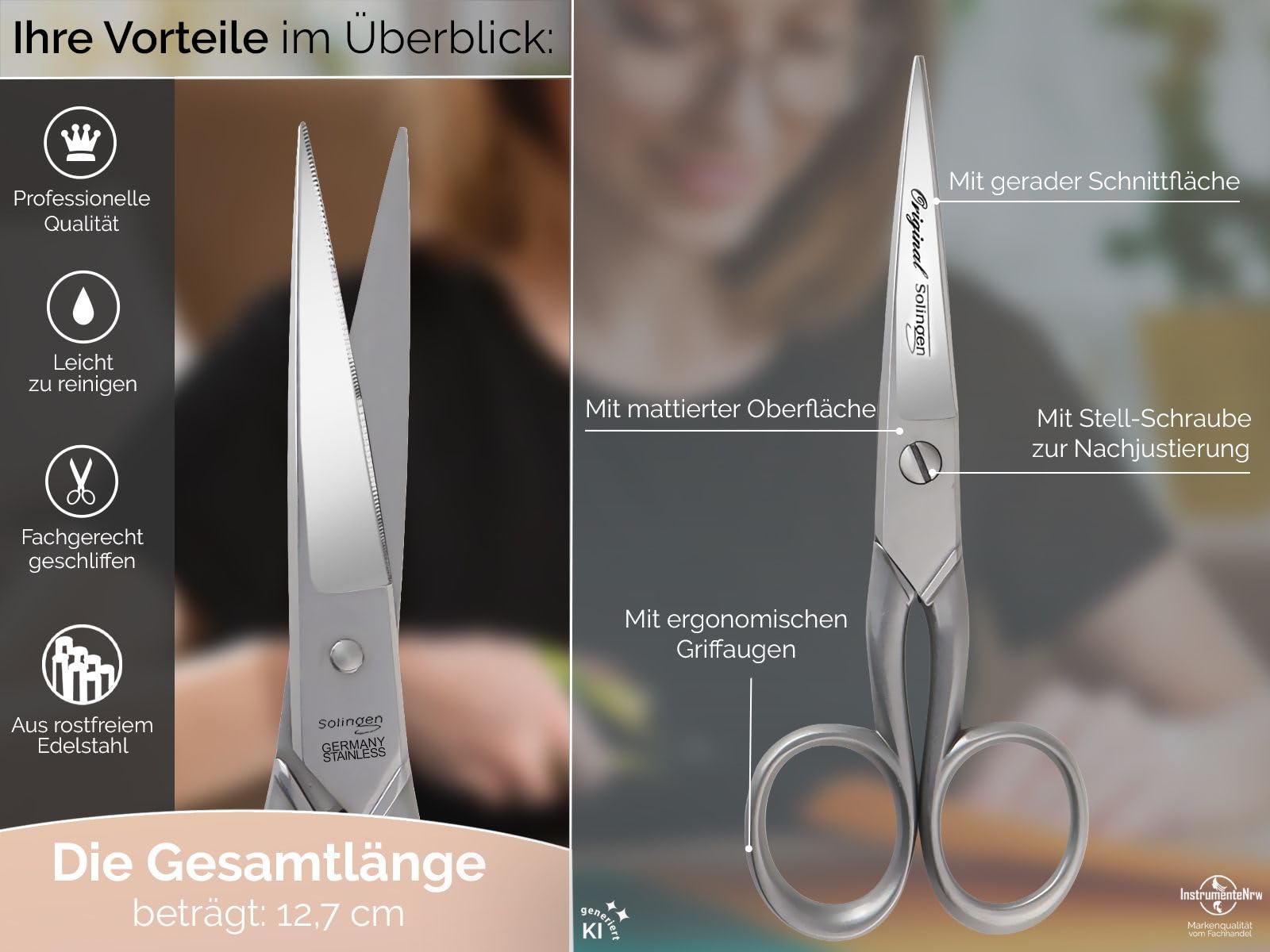 Haushaltsschere Solingen Küchenschere Allzweckschere 5 Zoll Made in Germany | Universal Schere Edelstahl Rostfrei mit einseitiger Mikroverzahnung perfekt für Haushaltsarbeiten 12,7 cm
