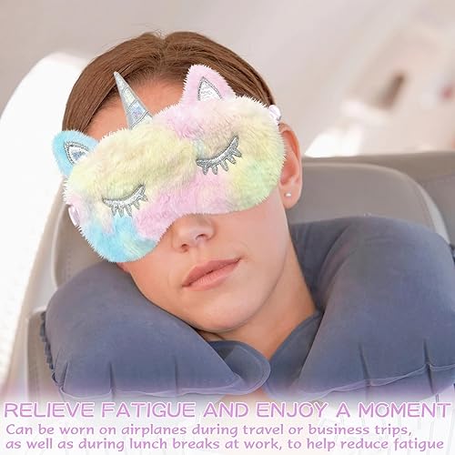 Miniatura 6 de ZeeDix Paquete de 6 máscaras de dormir de unicornio de felpa suave, linda y divertida sombra de ojos para dormir, cuerno de unicornio, cubierta de