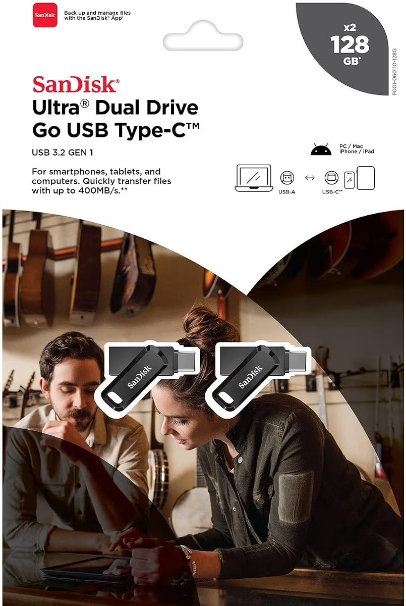 SanDisk Ultra Dual Drive Go USB tipo C 128 GB, paquete de 2