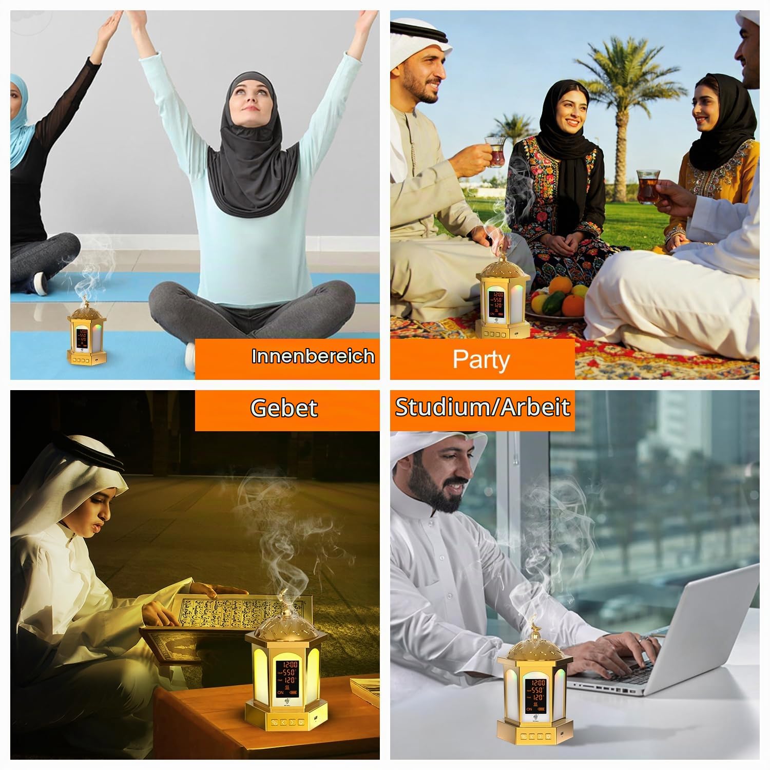 langanhaltender Bakhoor Brenner elektrischer Aroma Diffuser, USB Wiederaufladbar arabischer Räucherstövchen mit LED Display & 3 Temperatureinstellungen (500°C/120s - 300°C/300s)
