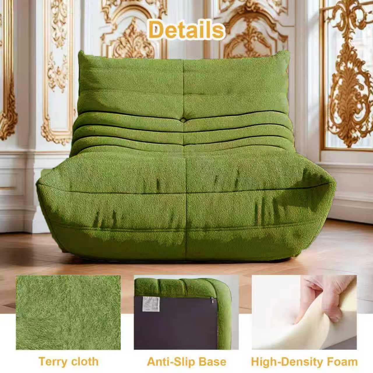 Togo Sillón Bajo, Puf, Sillón De Piso, Decorativo Sin Brazos, Gamuza Suave, Comprimible para Adultos, para Sala De Estar, Dormitorio, Oficina Y Salón