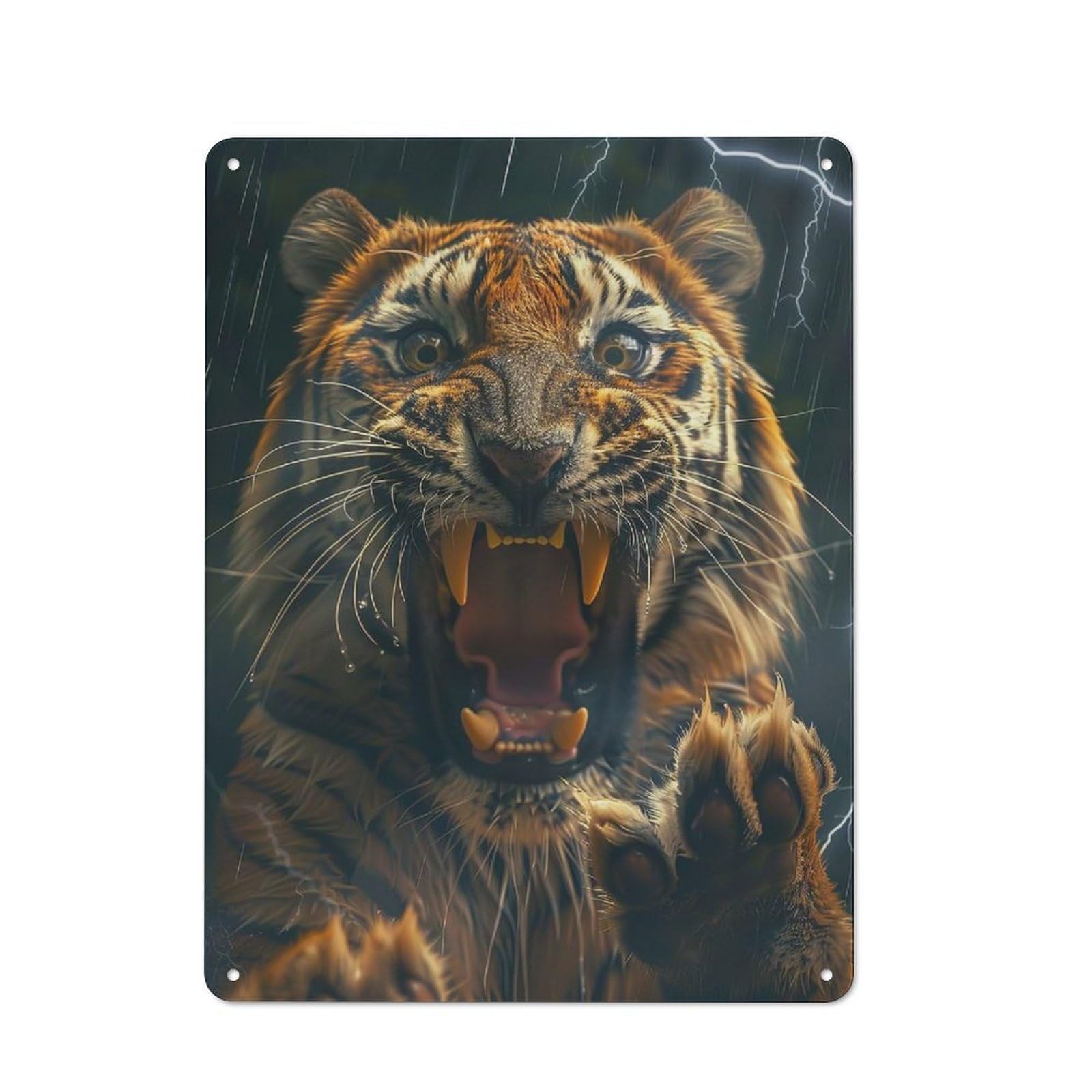 Junmoney Style-4 For Home Office Or Studio, Tiger Lightning Vintage Tin Sign 40X30cm, Tin Sign Wall Decor For Home Offices And Studios