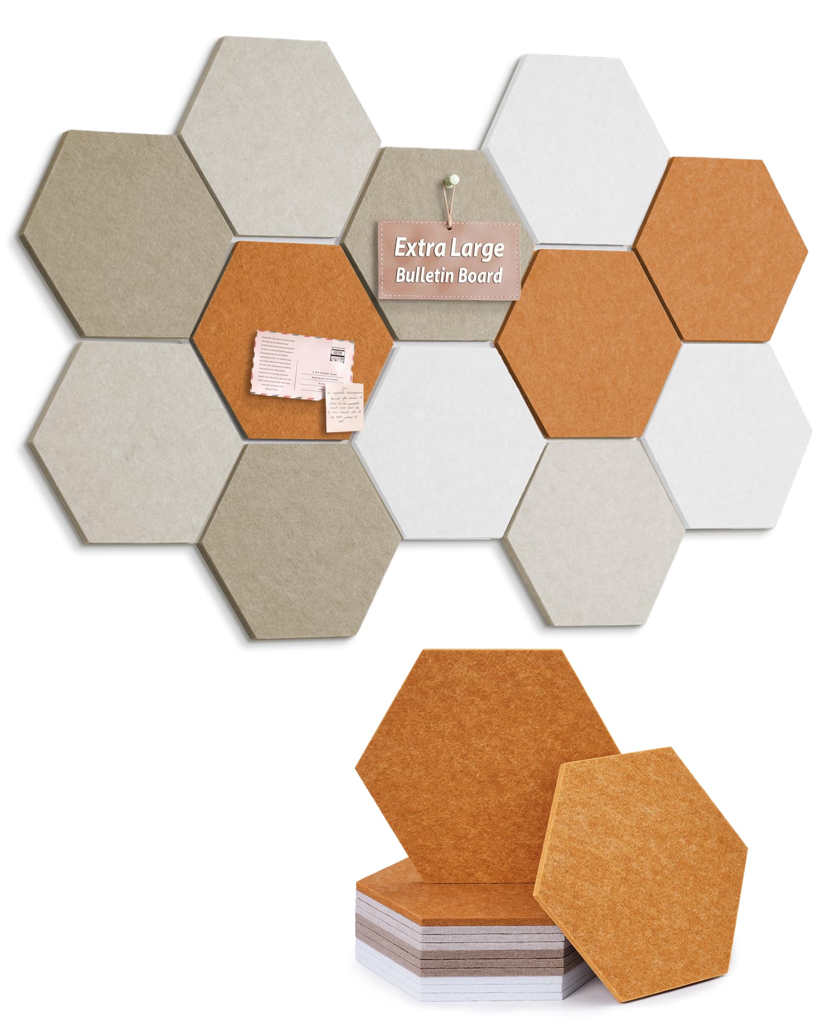 Meowoo Hexagon Cork Board Tiles 12Pack, Classic Earth