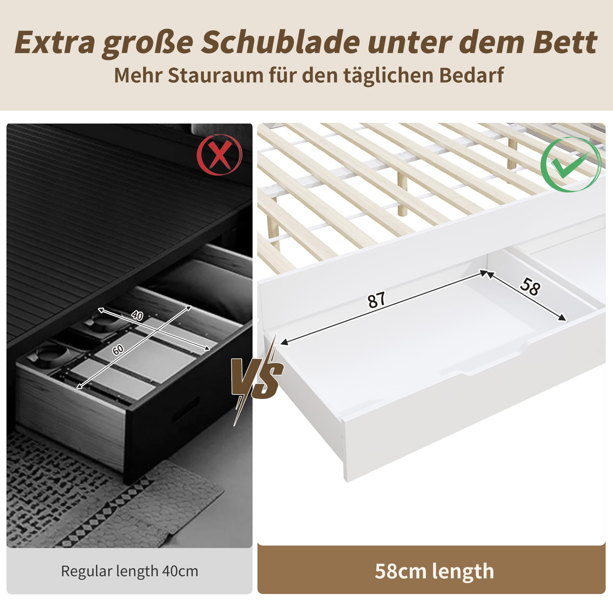 Letto singolo 90 x 200 cm, con comodino e libreria, divano letto con vano portaoggetti testiera e cassetti, letto con ripiano e rete a doghe, senza materasso, bianco