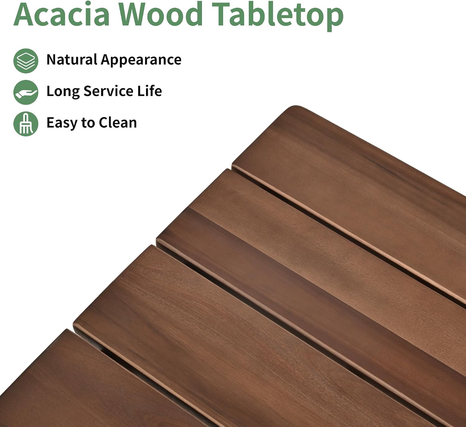 8-Person Outdoor Acacia Wood Dining Table, Patio Dining Table with Powder-Coated Aluminum Frame, Rectangle Outdoor Dining Table with Umbrella Hole for Deck Backyard Garden