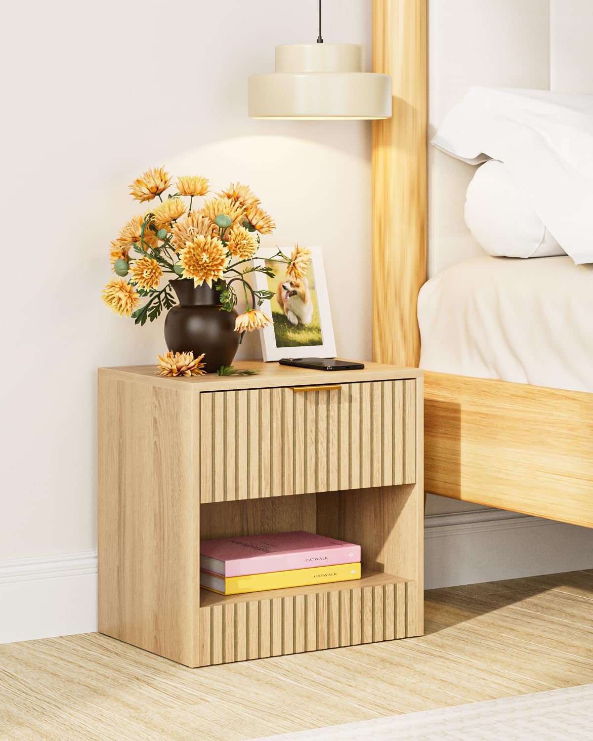 Apetaccat Small Bedside Table,41x28x39cm, Farmhouse Wooden Bedside Cabinet with Drawer,Kids Bedside Table Nightstand for Bedroom,Living Room,Office,Light Brown — image 1