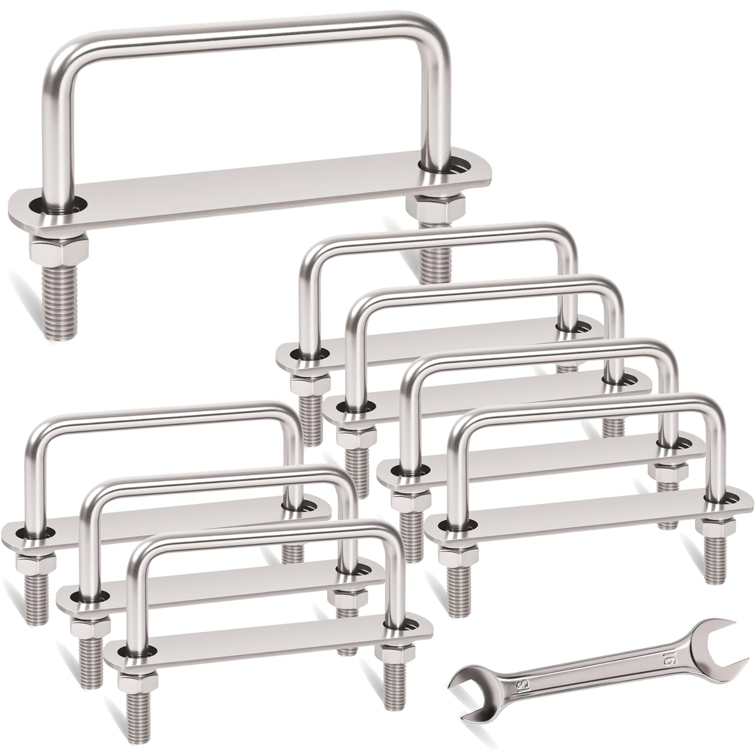 8 Pcs M10 Square U Bolts 4 Inch Wide, 3/8" x 4"W x 3" L Stainless U Bolt Heavy Duty with Nuts, Bolt Plate and Washers (8, M10 x 4" W x 3" L)
