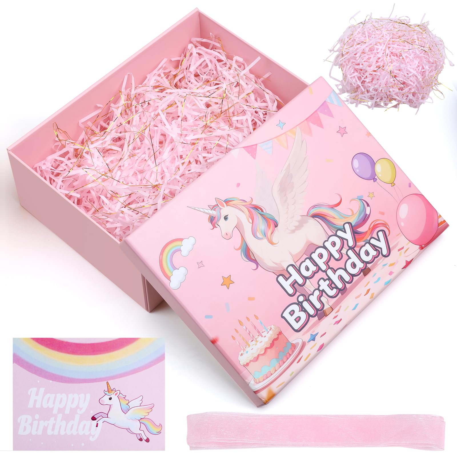 Pink Birthday Box, 25 x 18 x 8,5cm Unicorn Gift Boxes for Presents with Lid