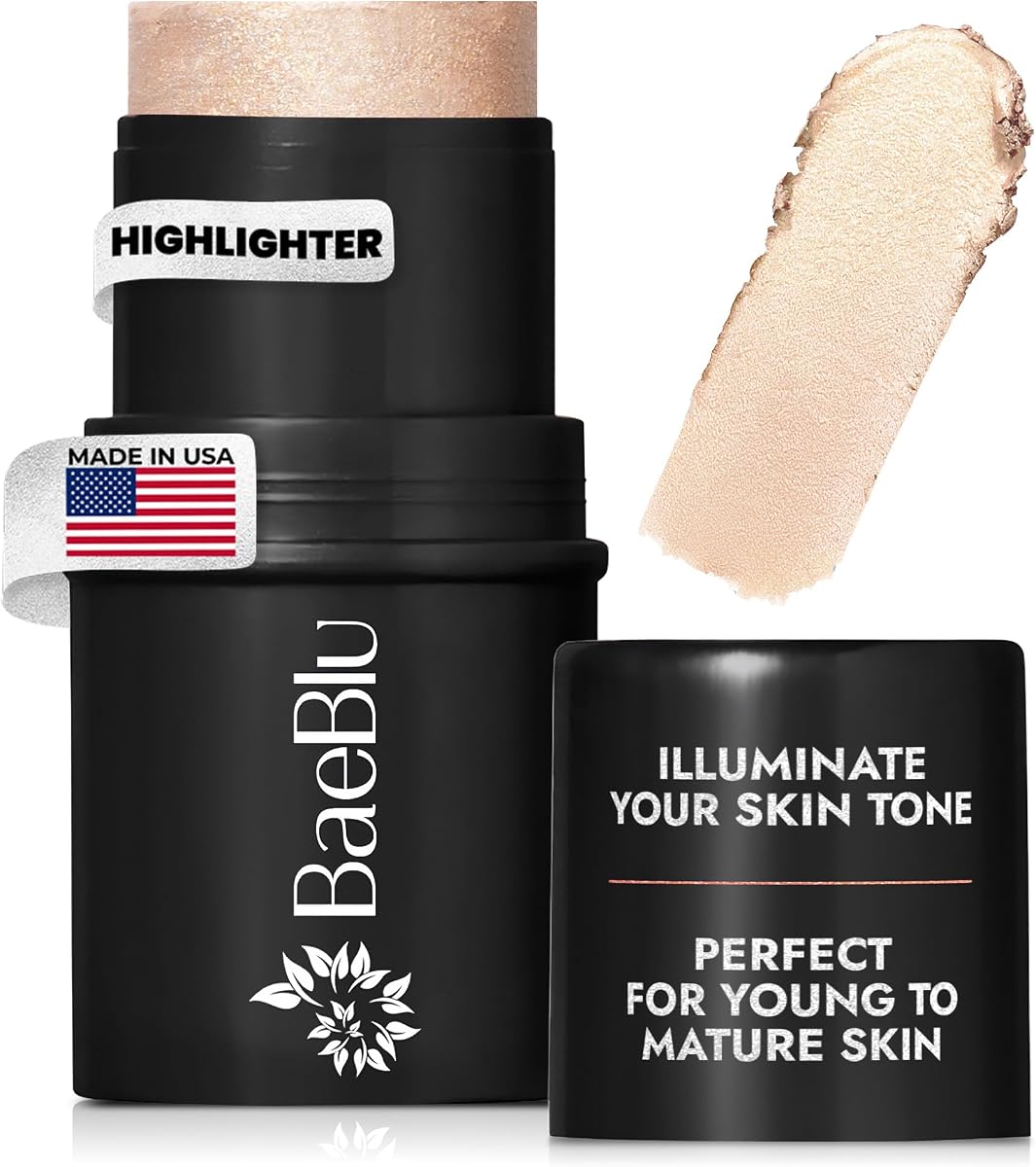 Barra iluminadora en crema orgánica, 100% natural, fabricada en EE. UU., Chardonnay | Maquillaje iluminador, Multiusos para mejillas, ojos y labios, Brillo acumulable, Sin gluten, Sin parabenos, Vegano