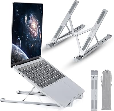 Laptop Stand for Desk, Adjustable Ergonomic Portable Aluminum Laptop Holder, Compatible with MacBook Air Pro, HP, Lenovo, Dell, More 9-15.6 Laptops Silver