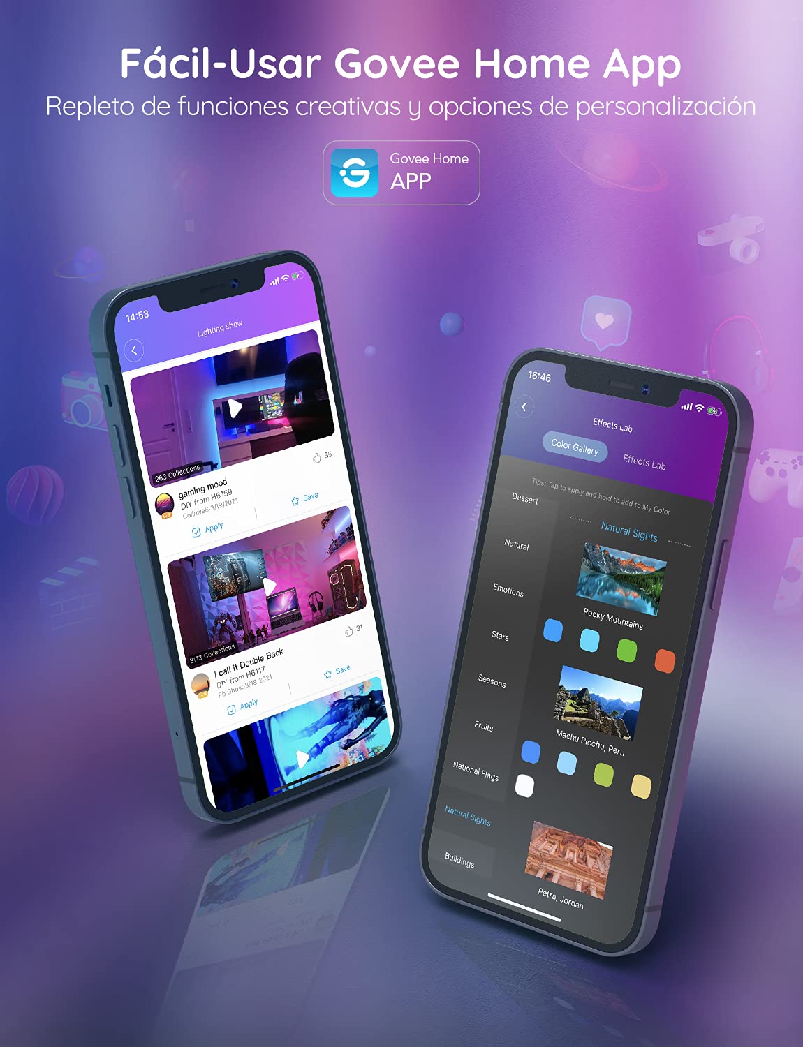 Govee Tira LED 20m, WiFi Luces LED Habitacion Inteligente RGB, Funciona con Alexa, Google Assistant y App, 64 Modos de Escena y Sincronización de Música para PC Gaming, Techo y Fiesta