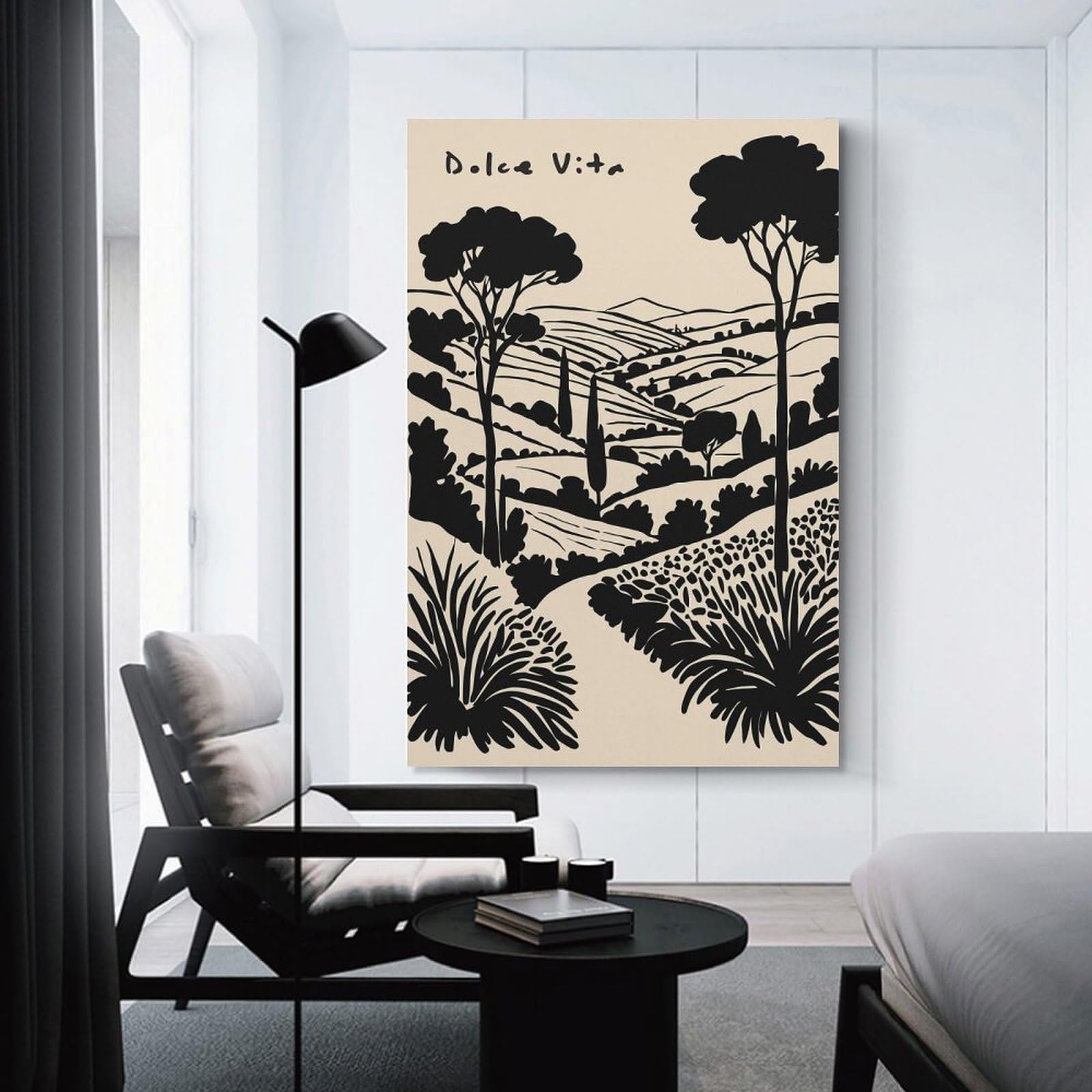 Junmoney Unframe-Style-12 Decorative Canvas Print Italian Landscape Silhouette, 24X36inch(60X90cm), For Home Office, Desk Area Or Studio, Home Office Artwork With Decorative Appeal