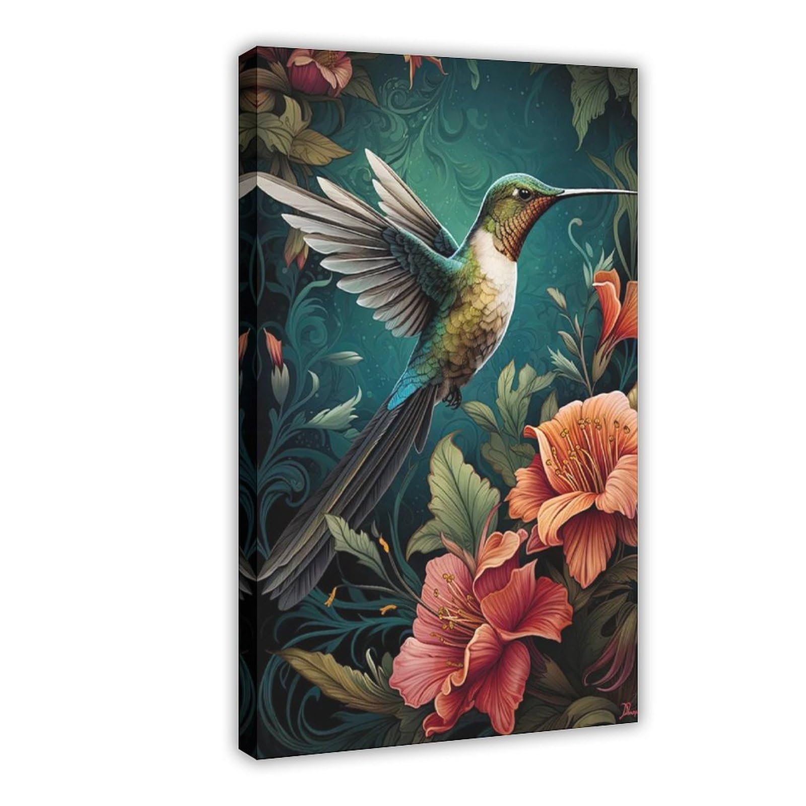Bareronor Hummingbird And Floral Canvas Poster Bedroom Decor Landscape Office Room Decor Gift 20" L X 30" W