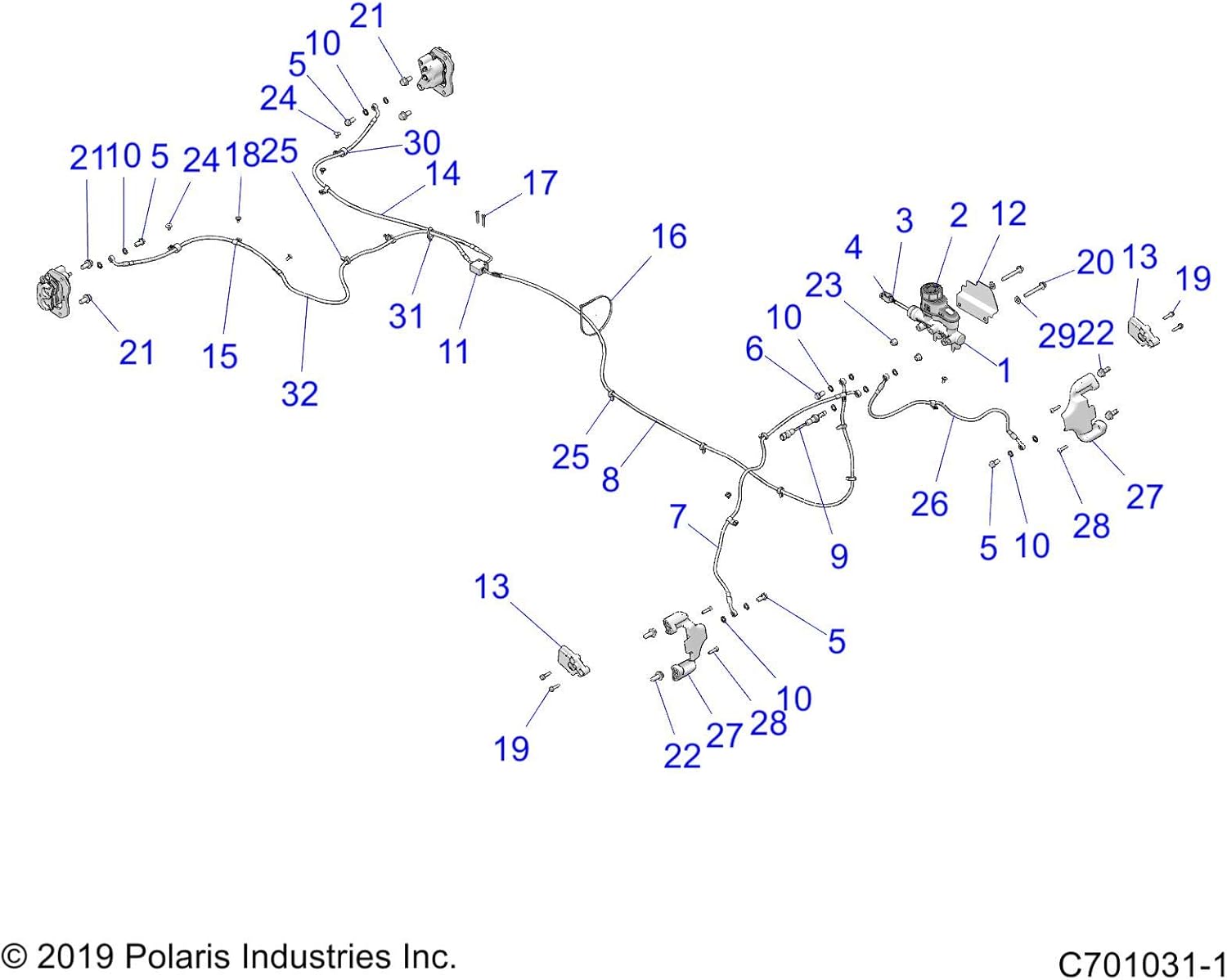 Polaris Brake Line, for Specific RZR Trail, S, and 900 Models, Genuine OEM - Part 1912252