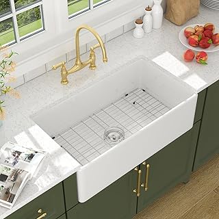 Lordear White Farmhouse Sink 33 Inch Apron Front Reversible Solid Firecl...