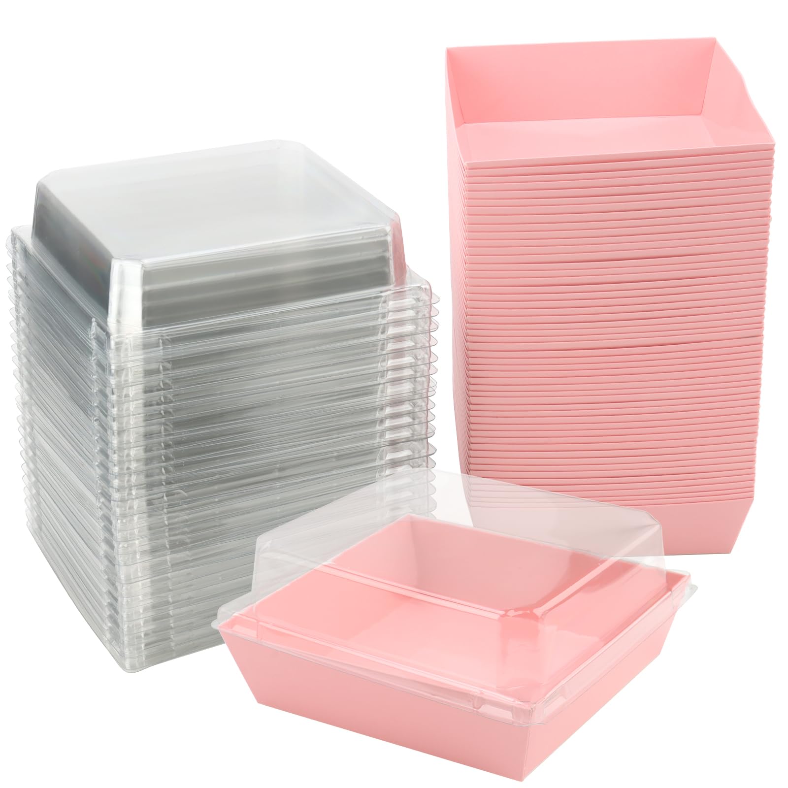 MOUYAT 100 Pcs Individual Cake Slice Boxes, Small Cupcake Boxes with Clear Lids, Takeaway Boxes Paper Dessert Containers for Cakes, Sandwiches, Donuts, Burgers