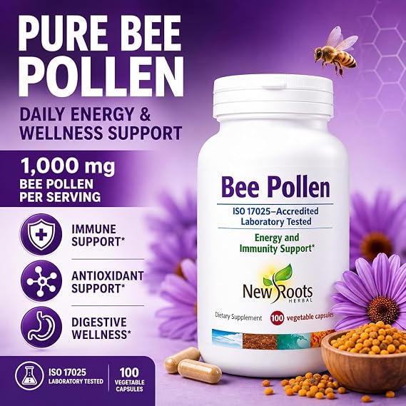 Pure Bee Pollen Capsules (100 Caps) All Natural Bee Pollen Supplement (1000 mg) High Strength Bee Propolis | Rich in Minerals, Vitamins & Essential Amino Acids